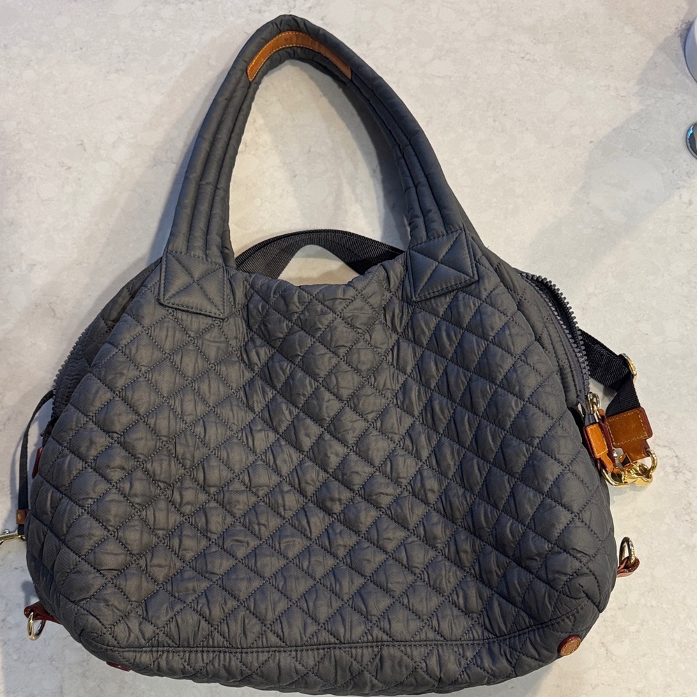 MZ Wallace Quilted Gray Shoulder Bag